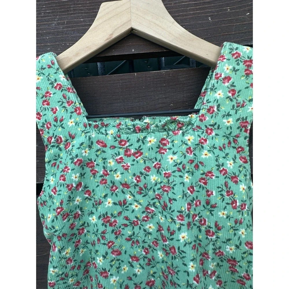 Vtg Y2K Girls Ralph Lauren Green Corduroy Floral‎ Back Tie Dress Sz 6